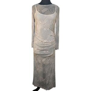 No Comment Y2K Ruched Body Con Mesh Snake Print Grunge Maxi Dress  Sz XL NWT